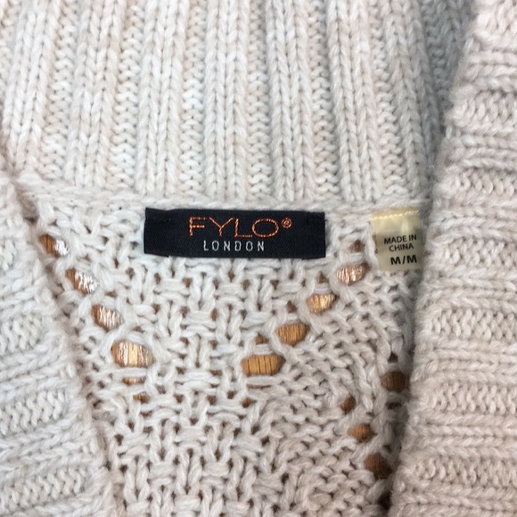 Fylo Cream Pattern Wool Blend Fringe Bottom Open Front Cardigan. Sz M - Picture 4 of 8